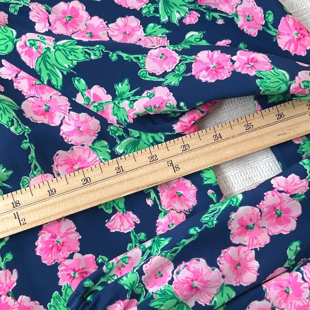 Lilly Pulitzer Women's Elsa Top 100% Silk Blouse Oyster Bay Navy Devine XL